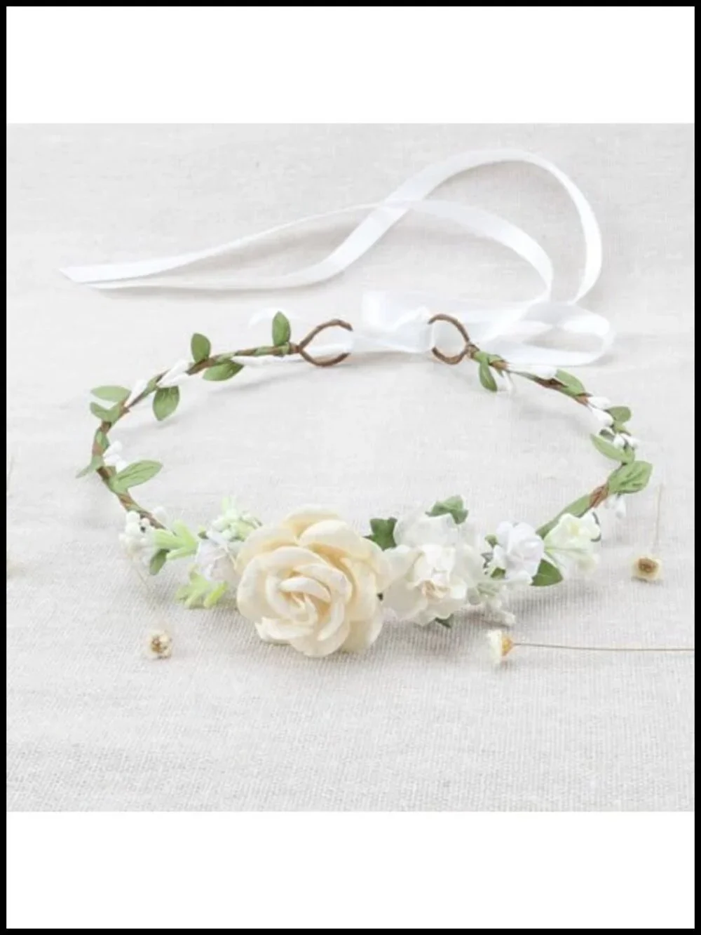 Adjustable Floral Crown Headband for Girls, Handcrafted Fabric Ribbon